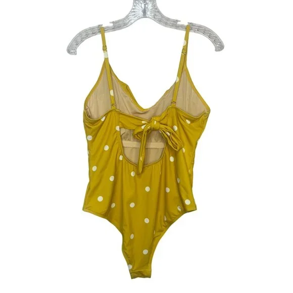 Beach Joy One-Piece Swimsuit Tie Back Polka Dot Ruffled Yellow Size Medium - Picture 3 of 12